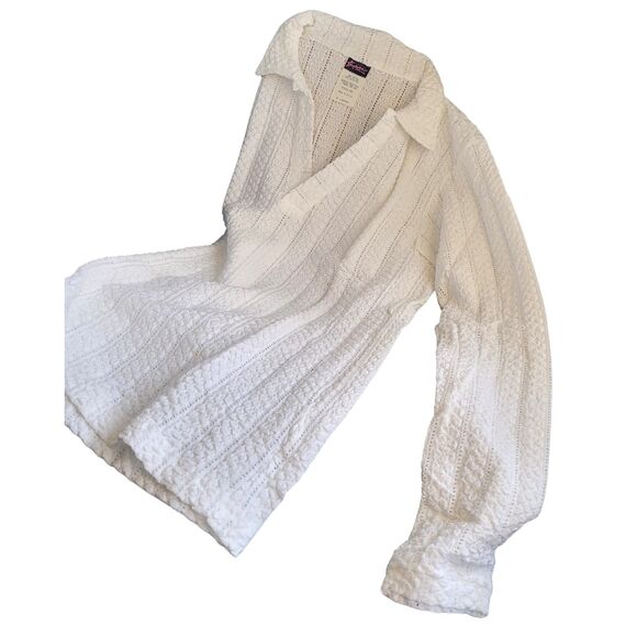 Retro 80s Vintage Fredericks of Hollywood Womens  Sheer VNeck Long Sleeve blouse - Picture 2 of 4